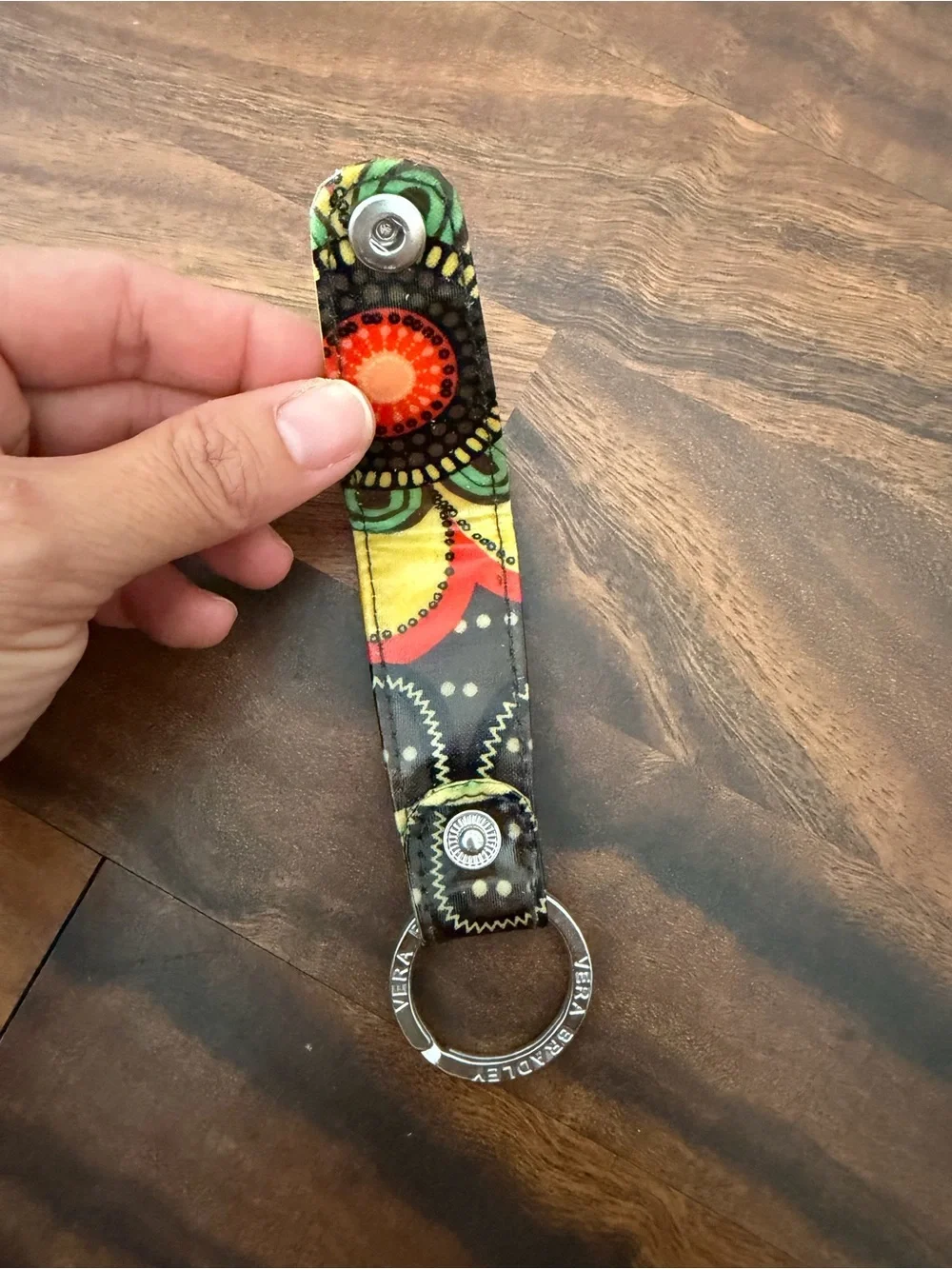 Vera Bradley Yellow Floral Key Ring with Red Accents
